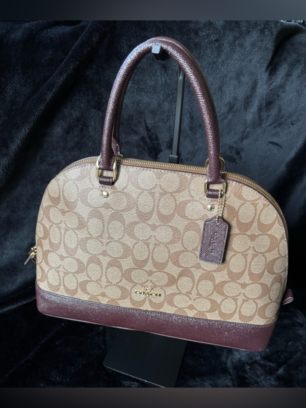 Coach F21824 Sierra Satchel Signature Brown Tan Canvas Leather Top Handle EUC